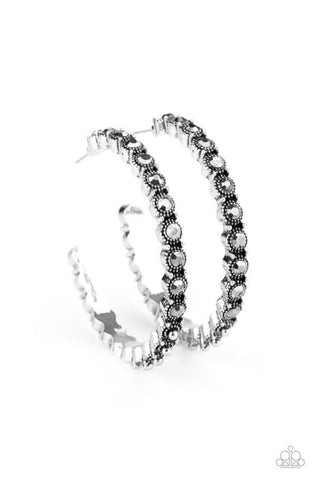 Rhinestone Studded Sass- Silver Hoop Earrings