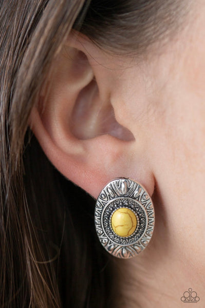 Stone Tiki- Yellow Post Earrings