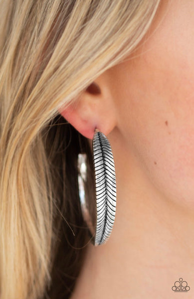 Funky Feathers- Silver Hoop Earrings