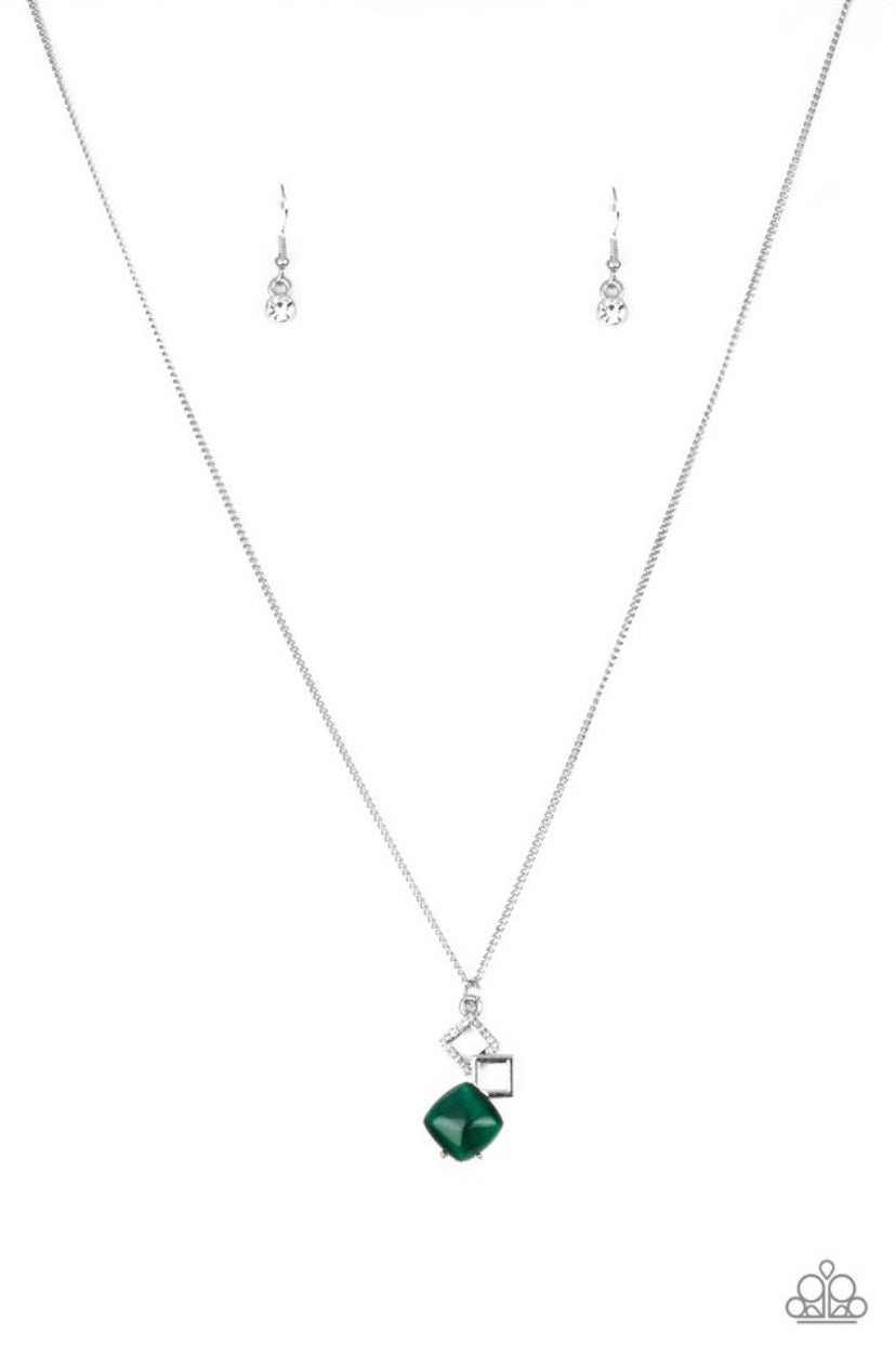 Stylishly Square- Green Necklace