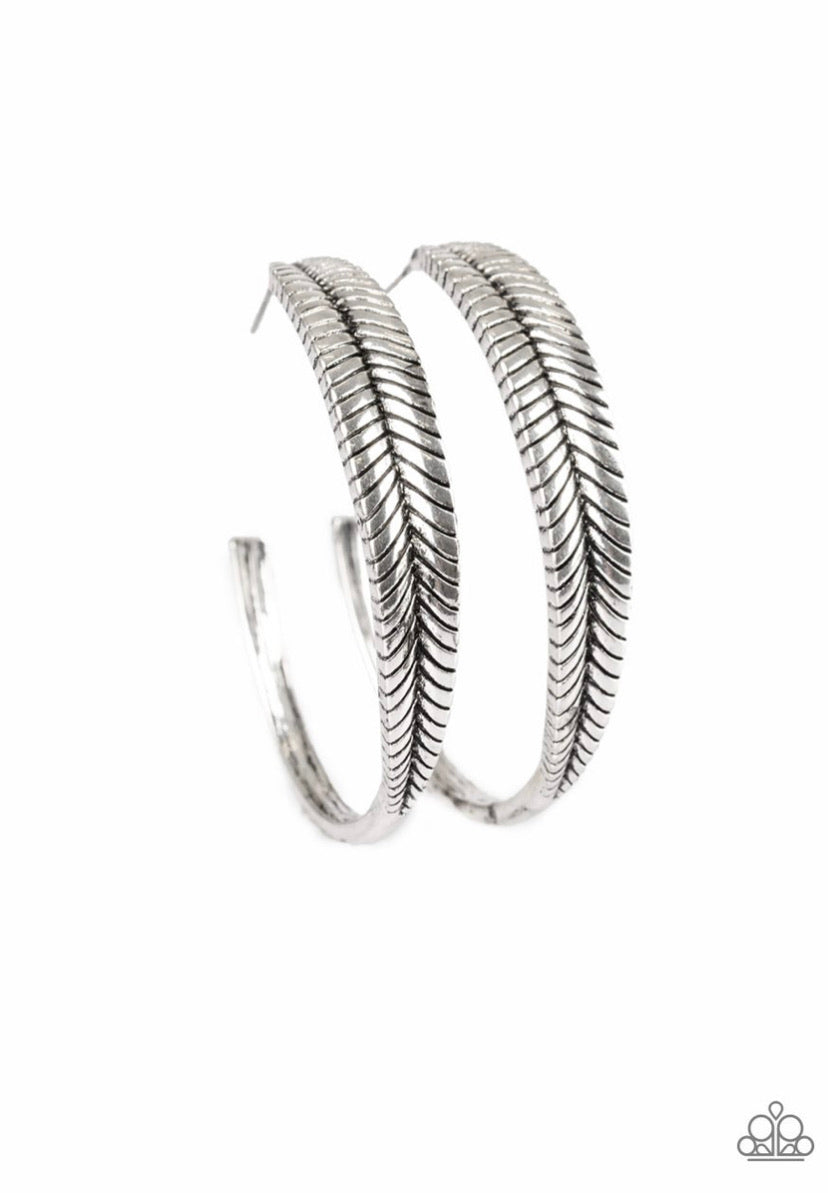 Funky Feathers- Silver Hoop Earrings