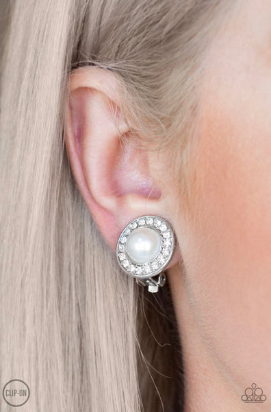 Definitely Dapper- White Clip-on Earrings