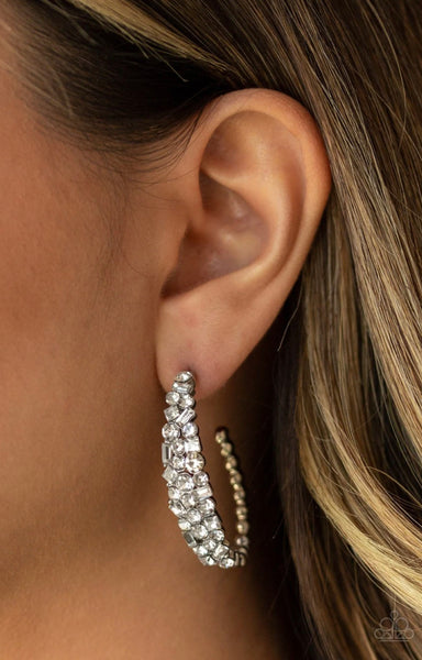 A Glitzy Conscience- White Hoop Earrings