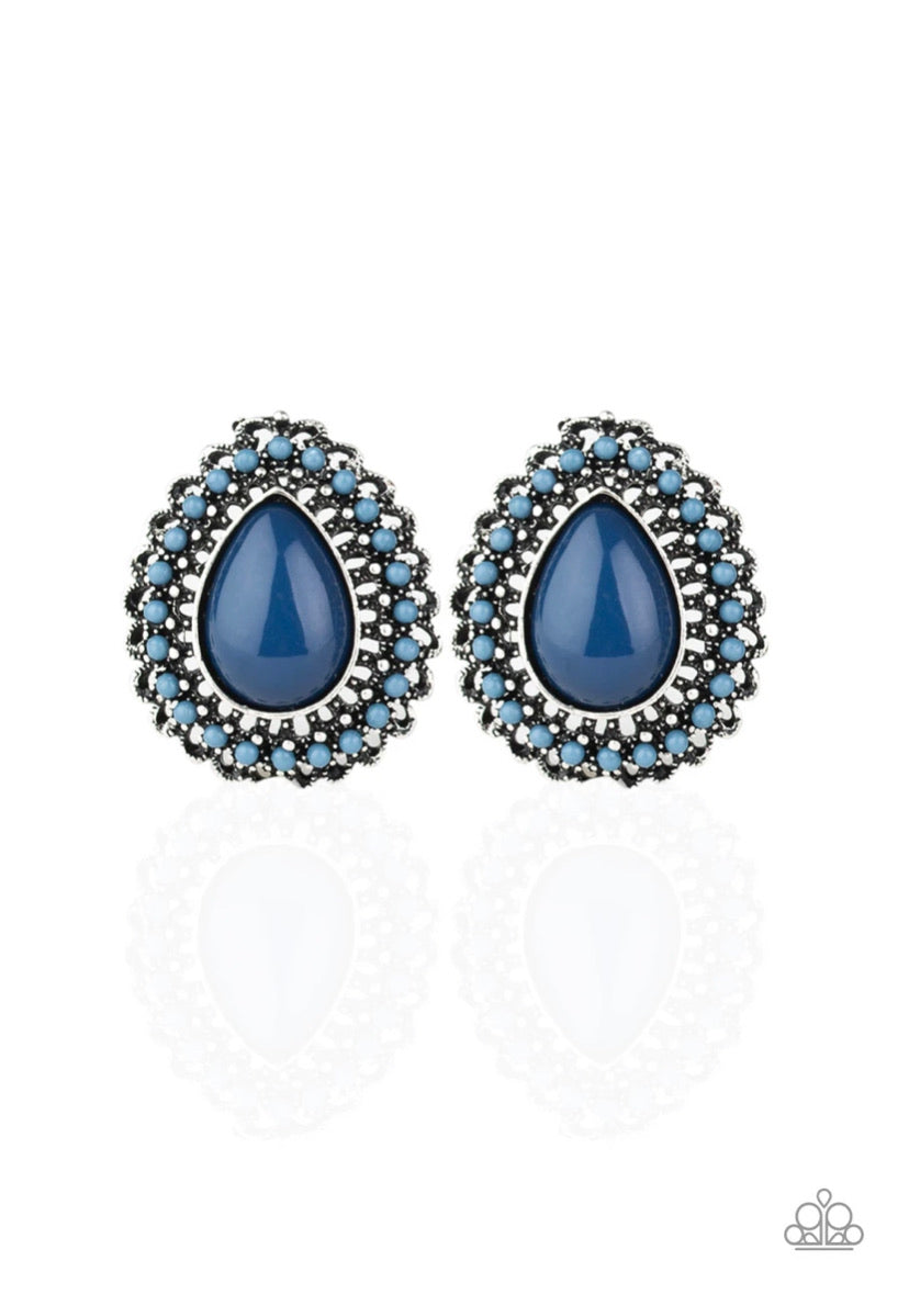 Beaded Blast- Blue Post Earrings