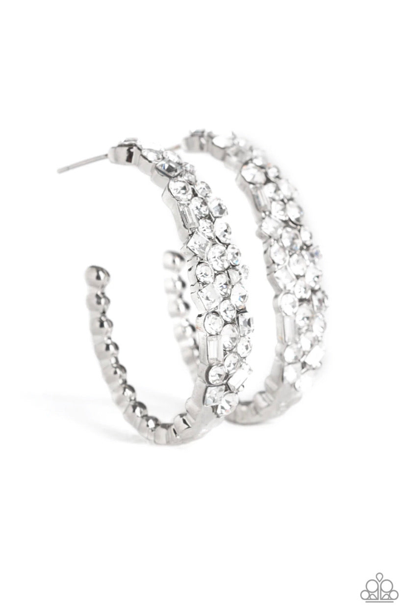 A Glitzy Conscience- White Hoop Earrings