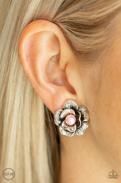 Glowing Garden Spree- Pink Clip-On Earrings