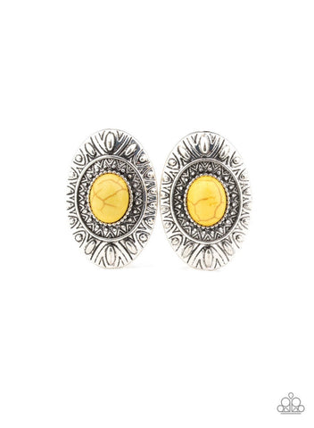 Stone Tiki- Yellow Post Earrings