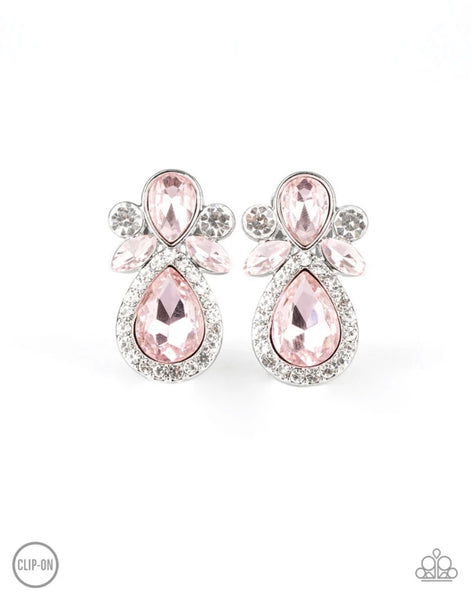 Celebrity Crowd- Pink Clip-On Earrings