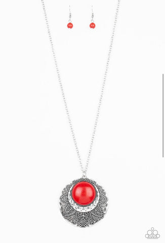 Medallion Meadow- Red Necklace