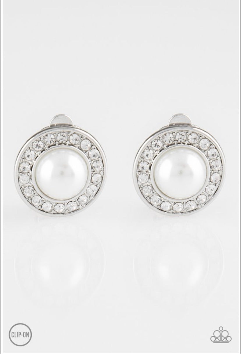 Definitely Dapper- White Clip-on Earrings