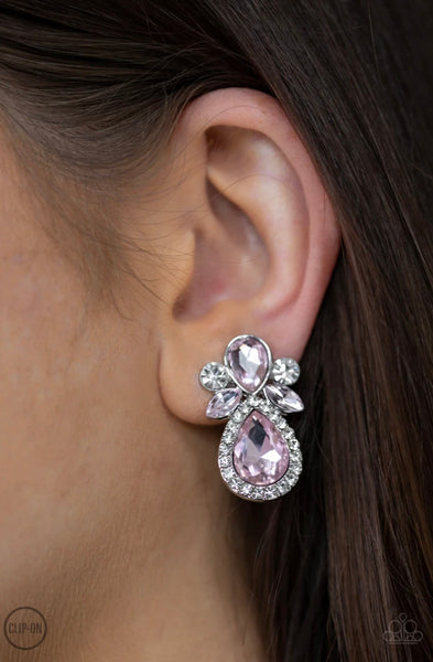 Celebrity Crowd- Pink Clip-On Earrings