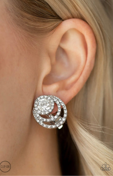 Epic Epicenter- White Clip-On Earrings