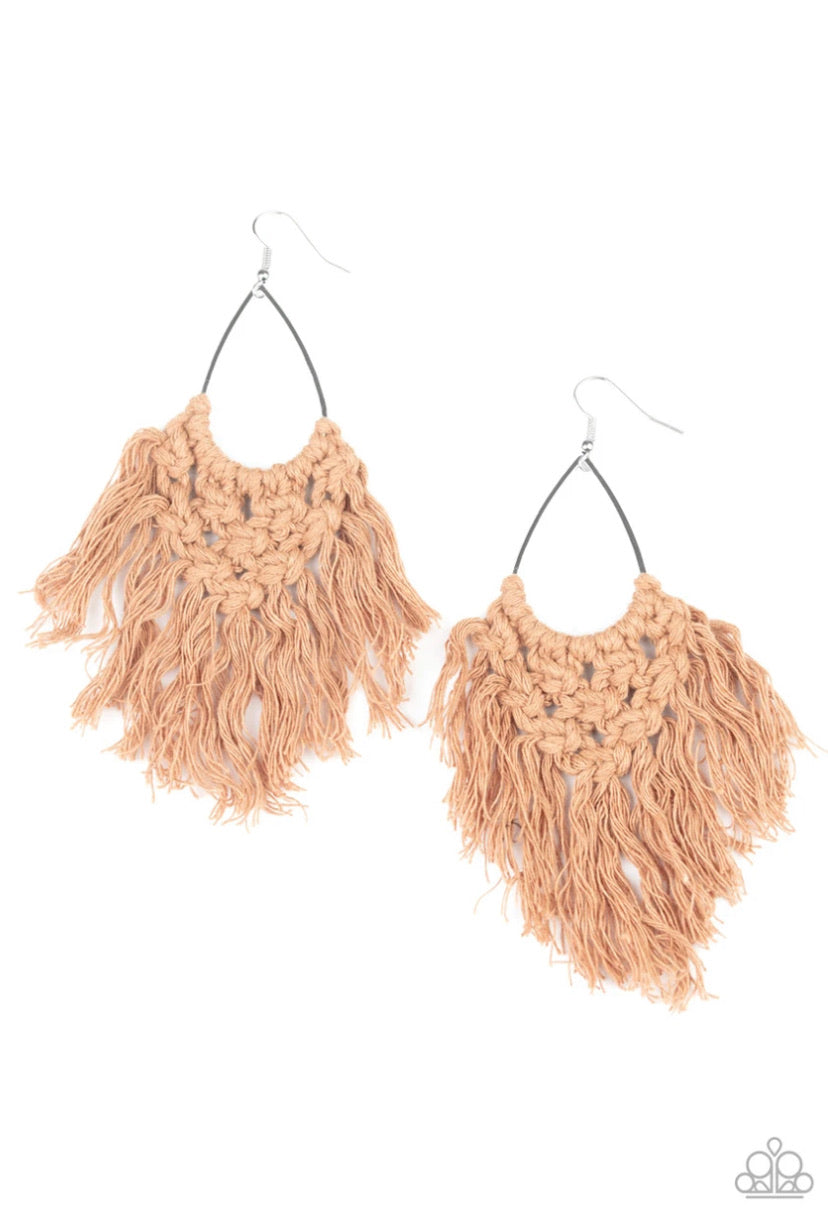 Oh Macrame, Oh My- Brown Earrings