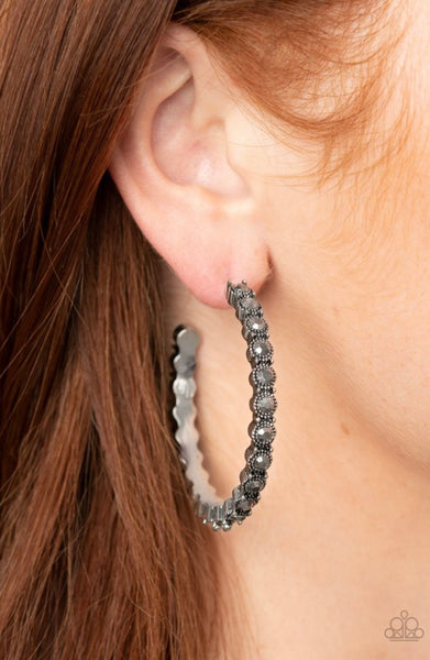 Rhinestone Studded Sass- Silver Hoop Earrings