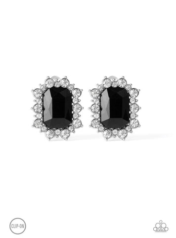 Prime Time Shimmer- Black Clip-On Earrings