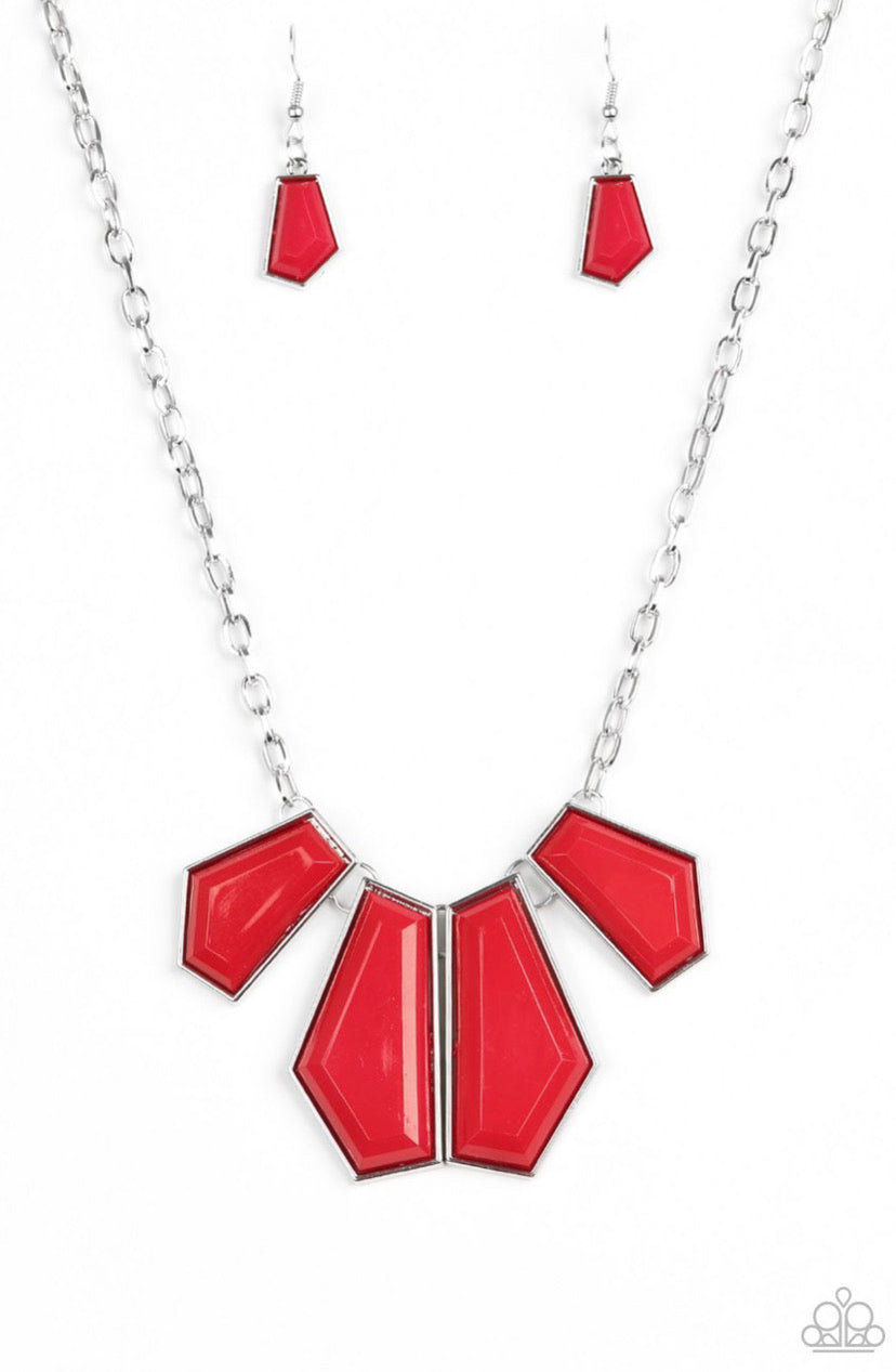 Get Up And Geo- Red Necklace