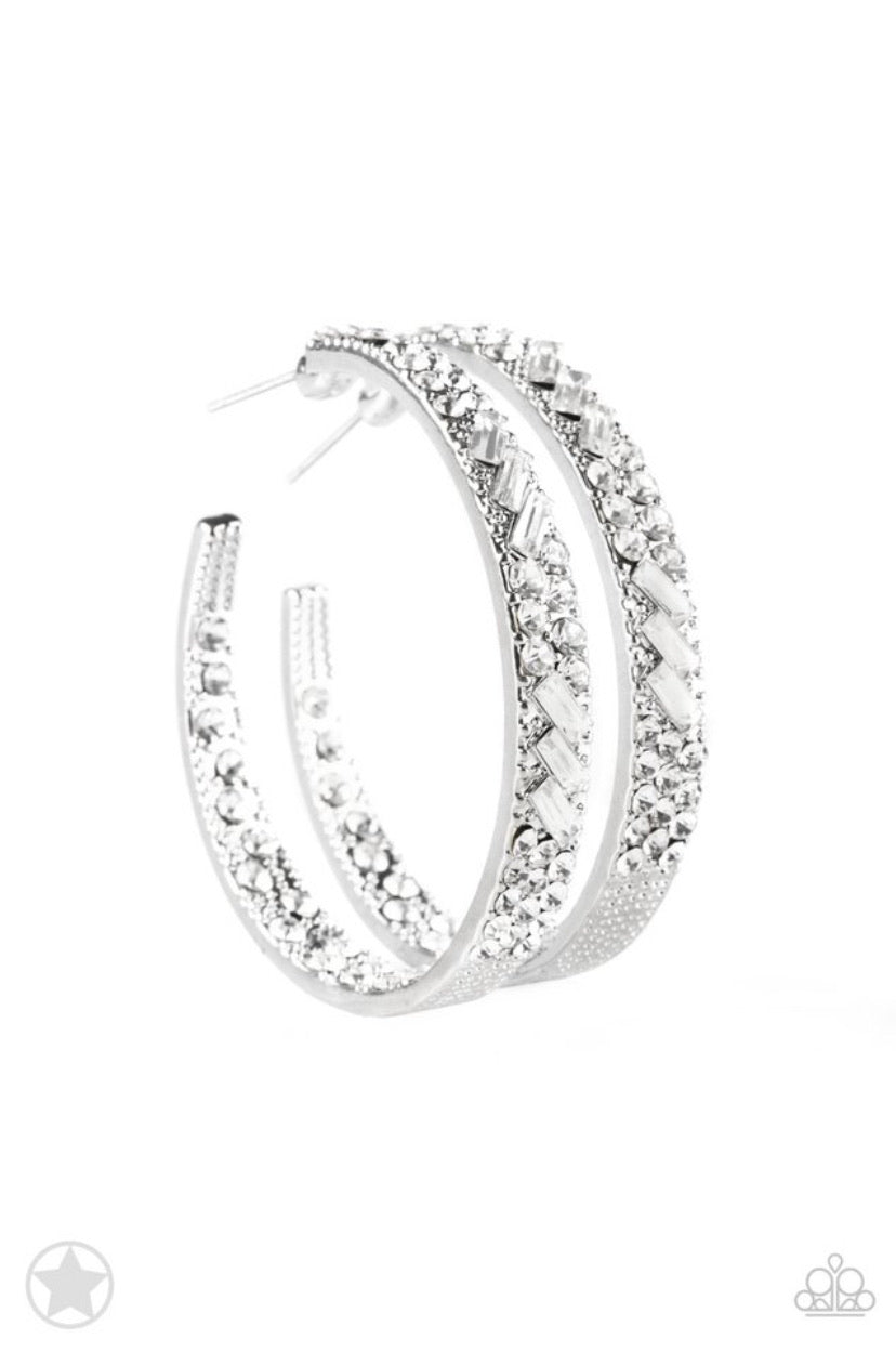 Glitzy By Association- White Hoop Earrings