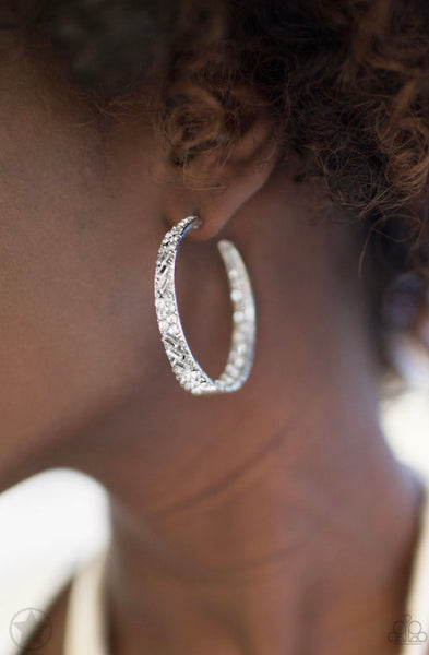 Glitzy By Association- White Hoop Earrings