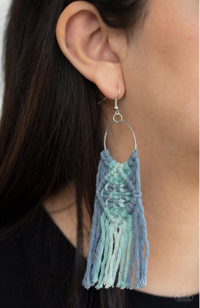 Macrame Rainbow- Blue Earrings
