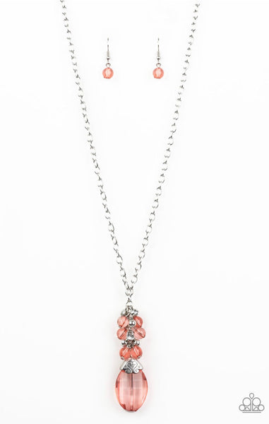 Crystal Cascade- Coral Necklace