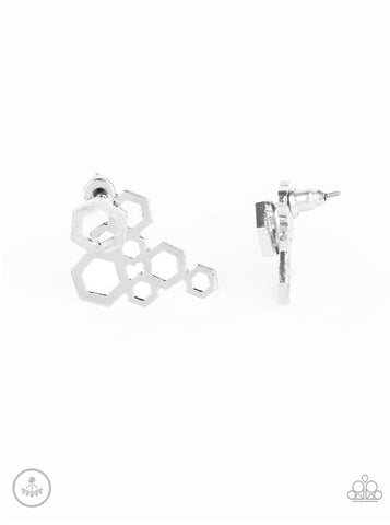 Six-sided Shimmer- Silver Post Earrings