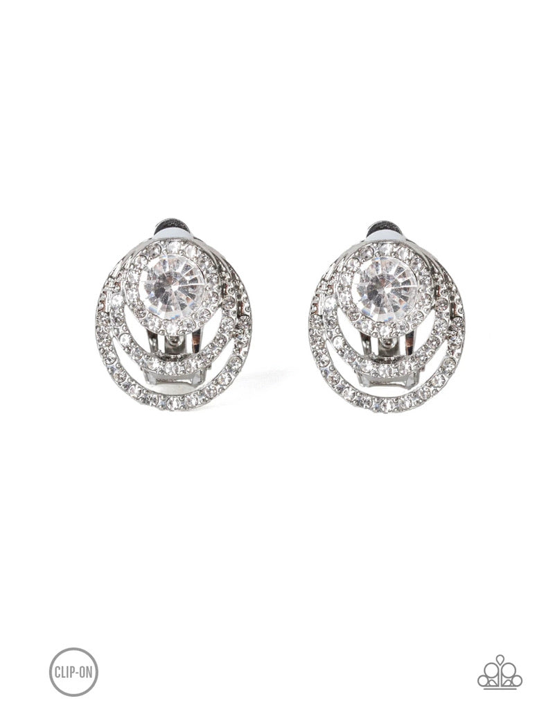 Epic Epicenter- White Clip-On Earrings