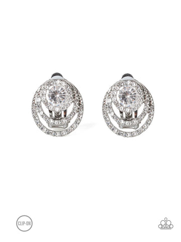 Epic Epicenter- White Clip-On Earrings